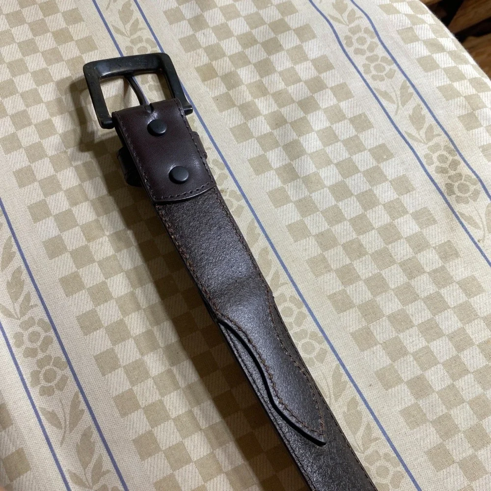 Mens Camo Canvas Belt Genuine Leather Lined Brown Trim Size 36 Hunting Outdoor